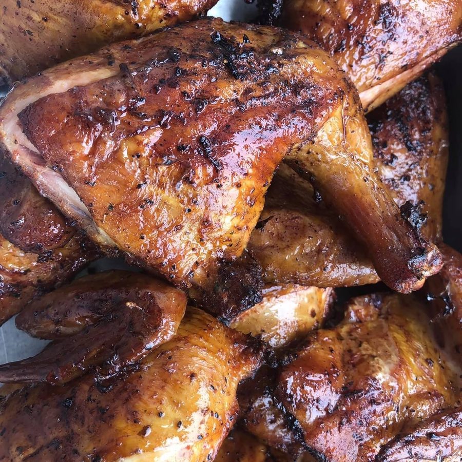 Glazed smoked chicken quarters